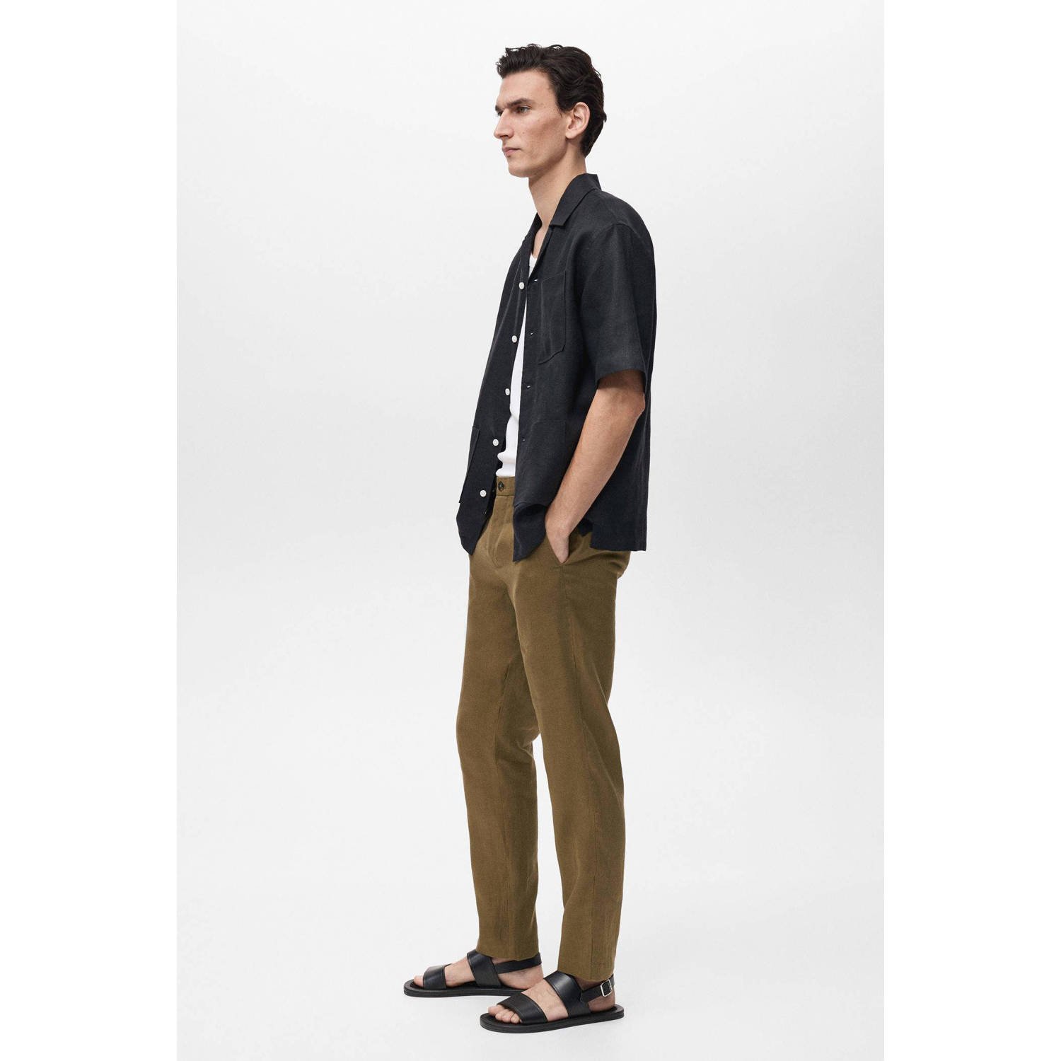 Mango Man slim pantalon olijfgroen