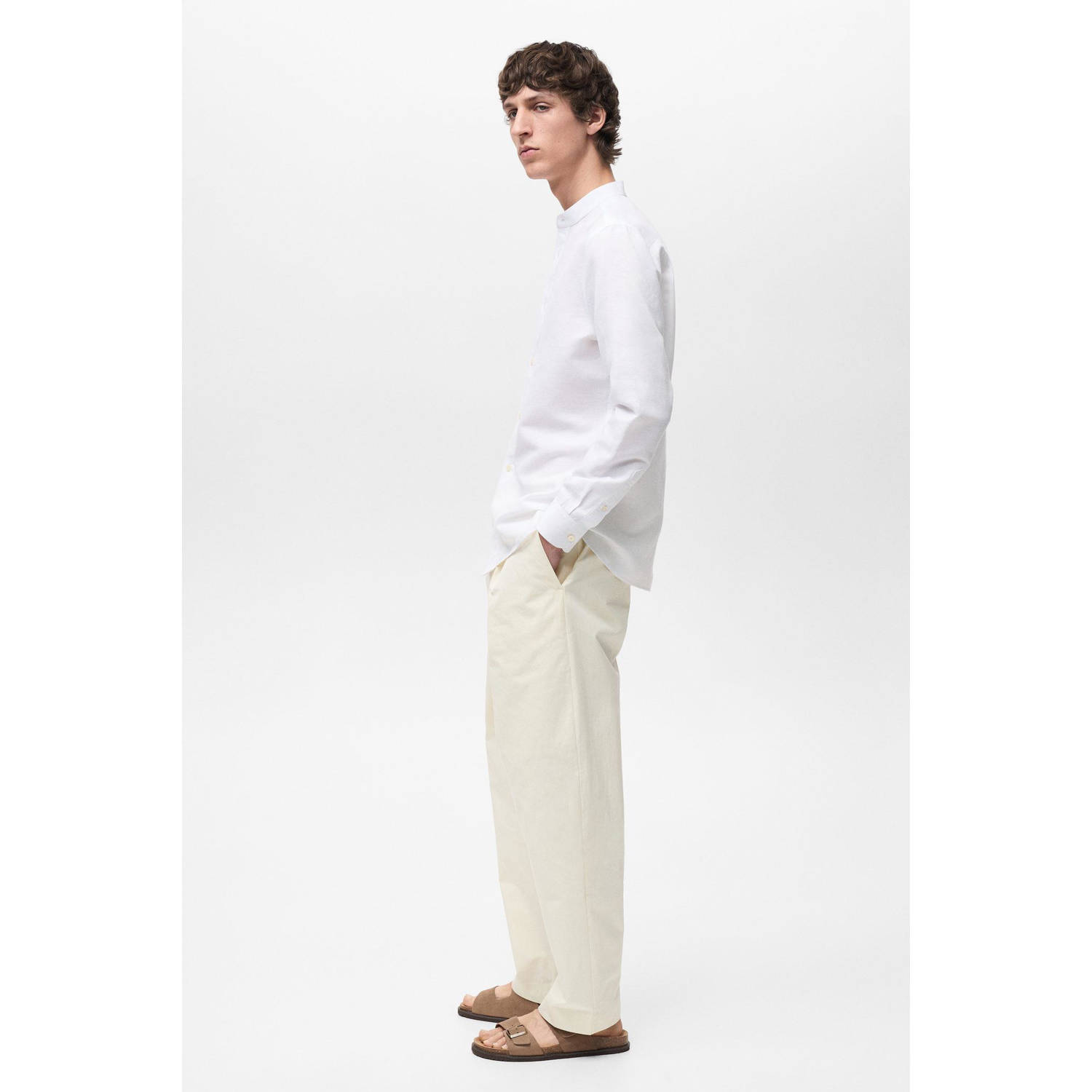 Mango Man linnen casual overhemd wit