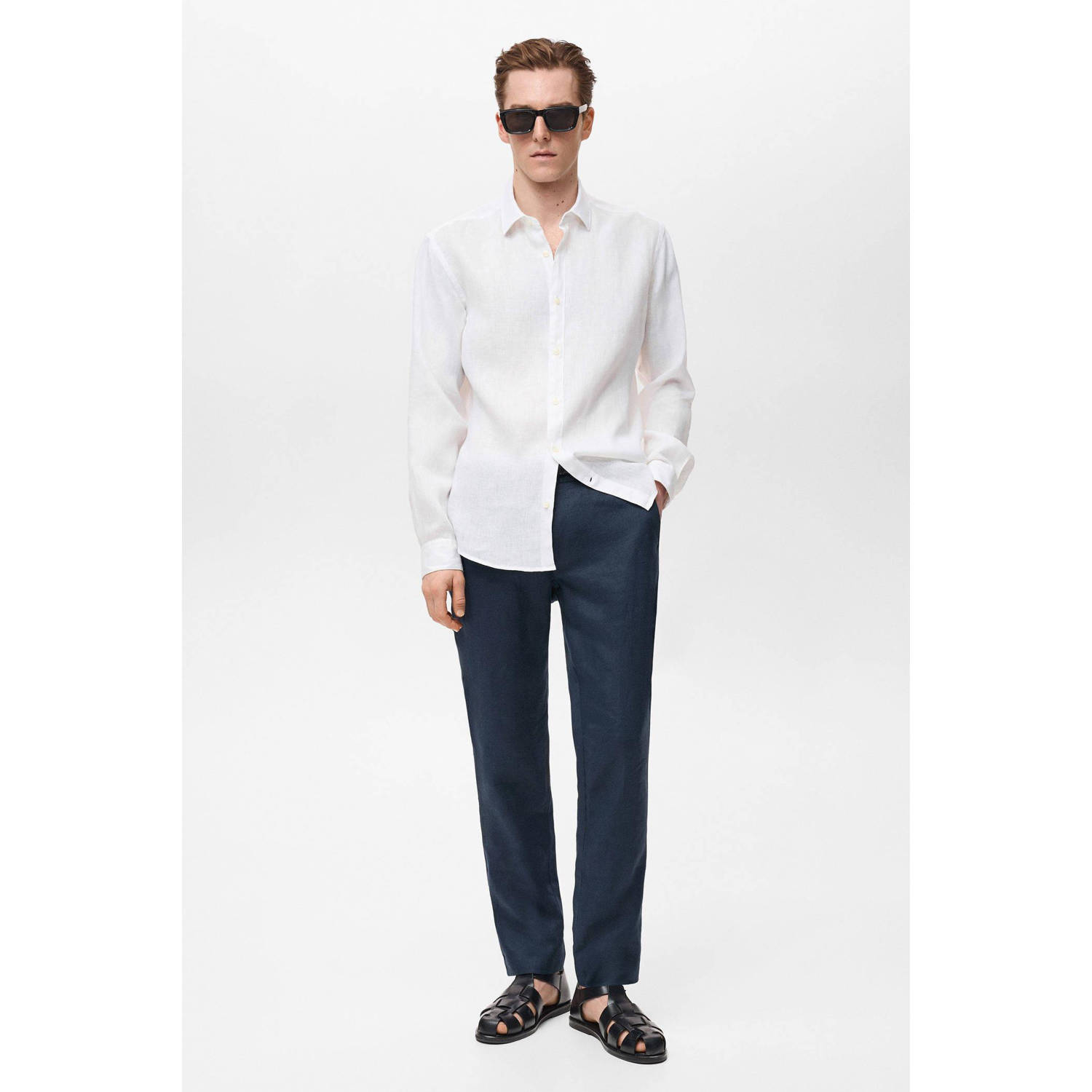 Mango Man linnen casual overhemd wit