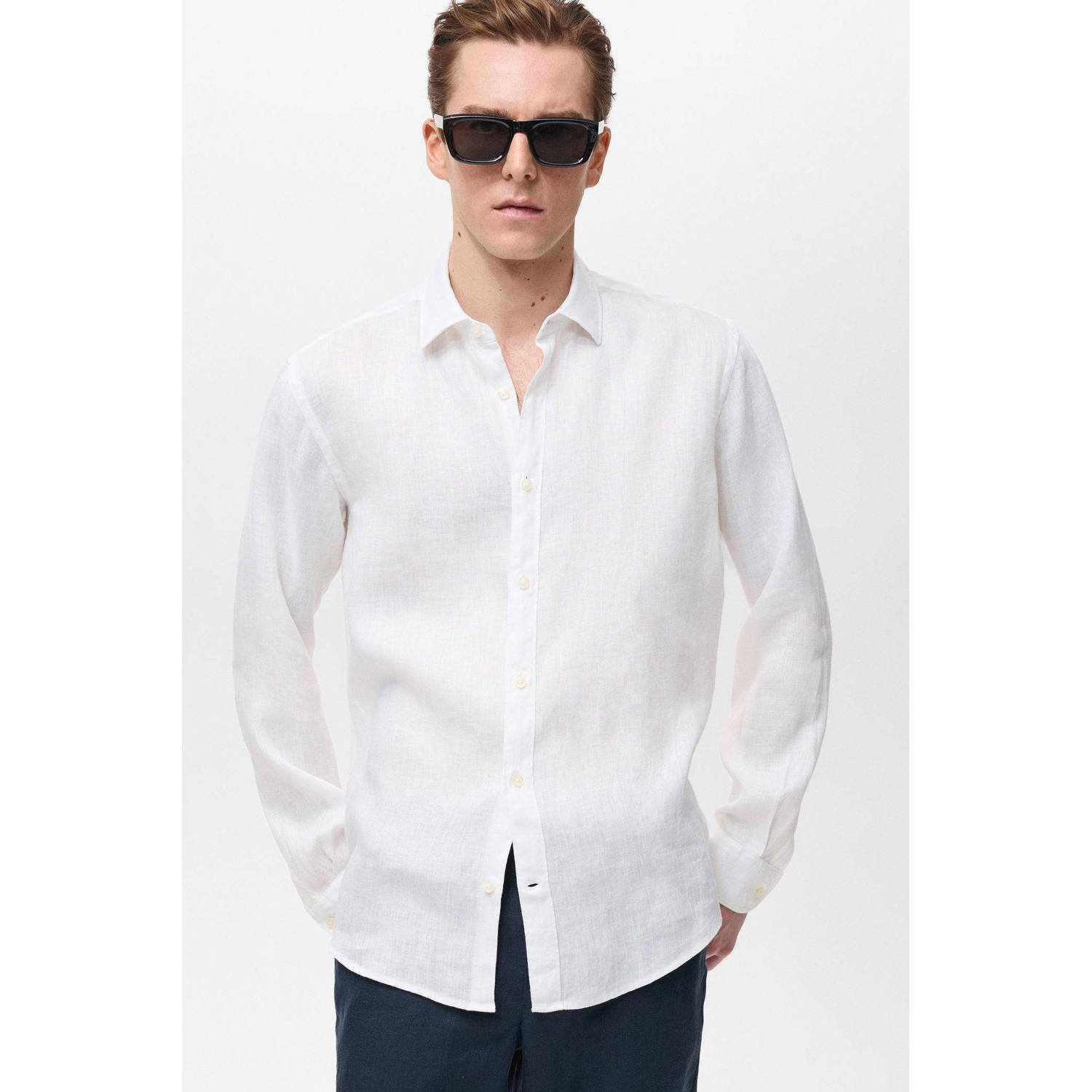 Mango Man linnen casual overhemd wit