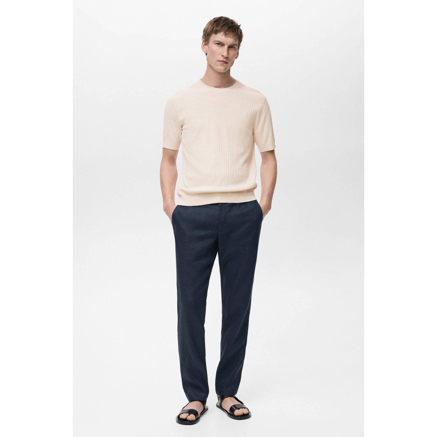 Mango Man slim pantalon donkerblauw