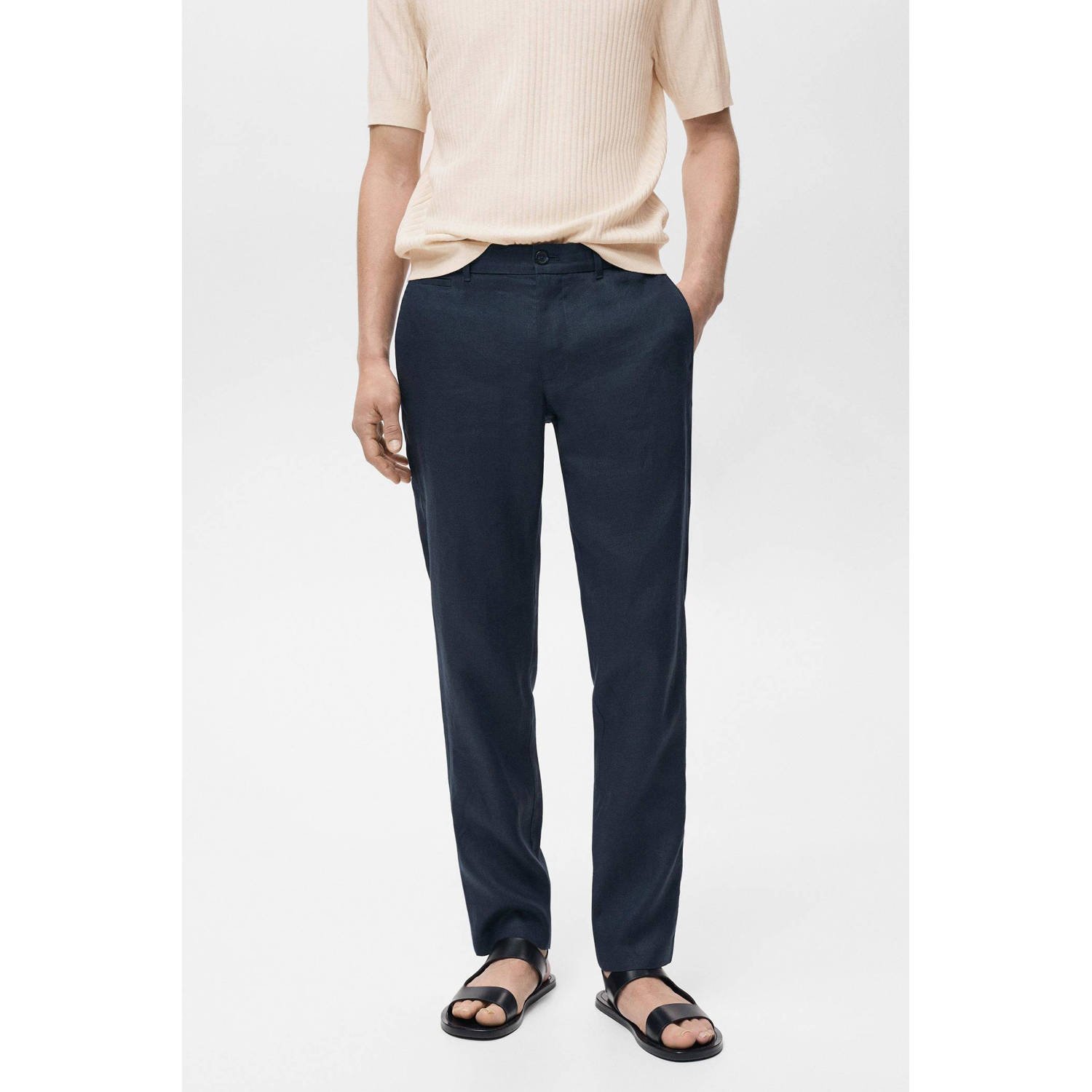 Mango Man slim pantalon donkerblauw