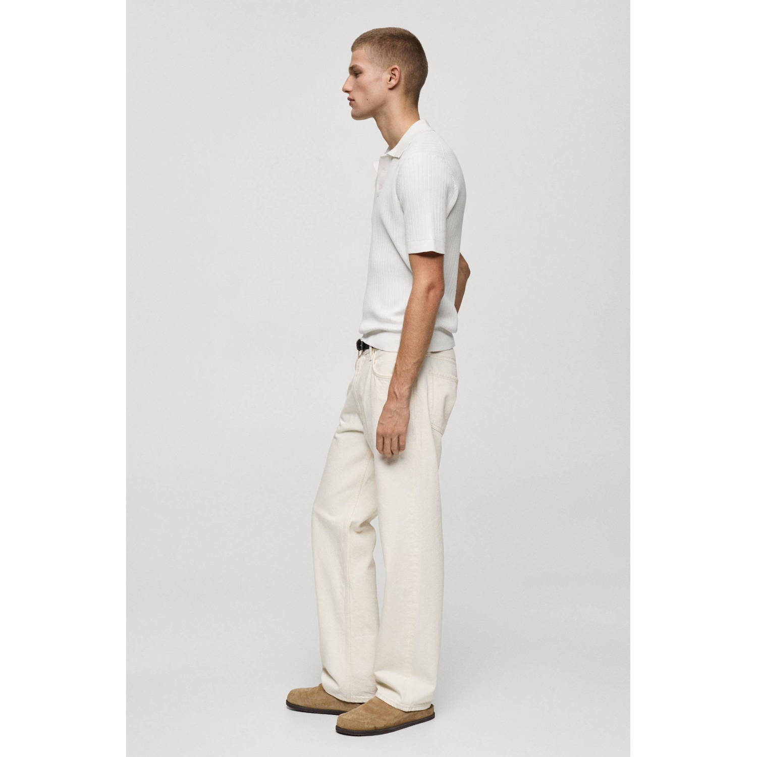 Mango Man regular polo gebreid ecru