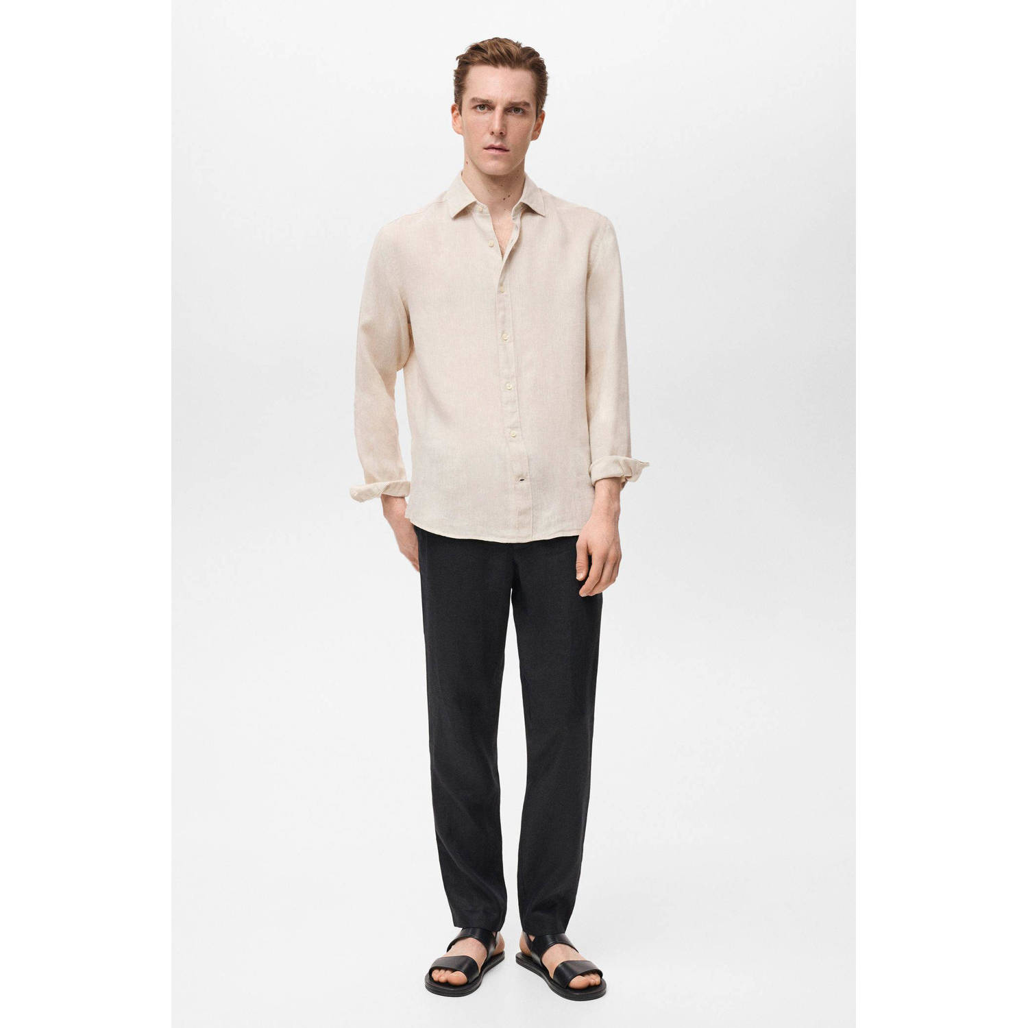 Mango Man linnen casual overhemd ecru