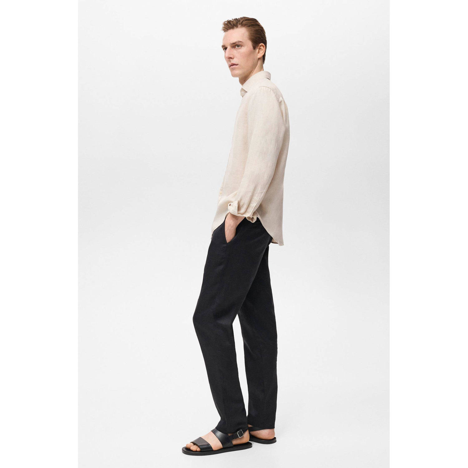 Mango Man linnen casual overhemd ecru