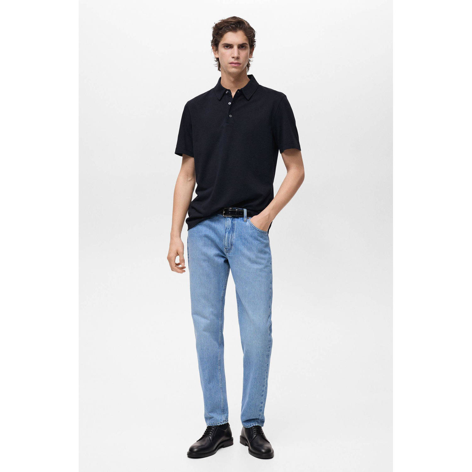 Mango Man slim polo donkerblauw