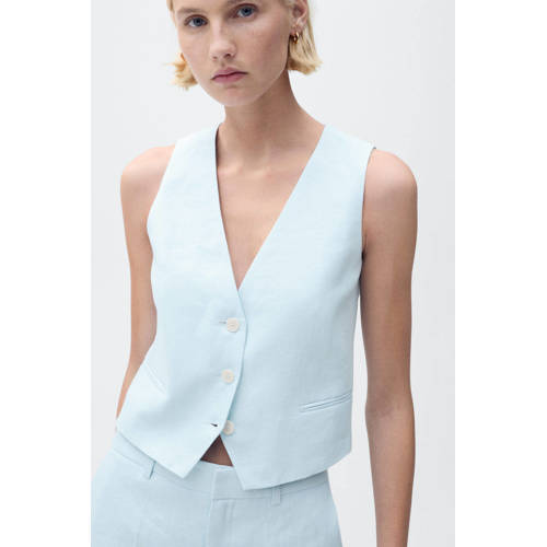Mango linnen gilet lichtblauw afbeelding