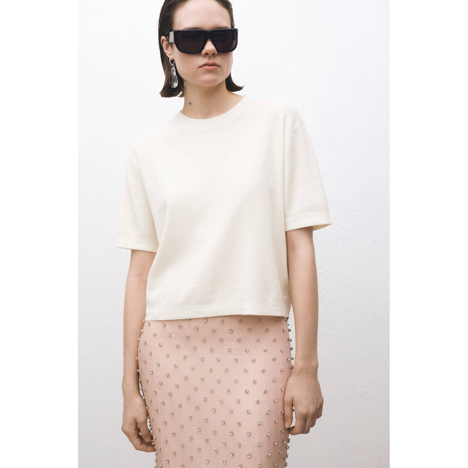 Mango top ecru gebreid