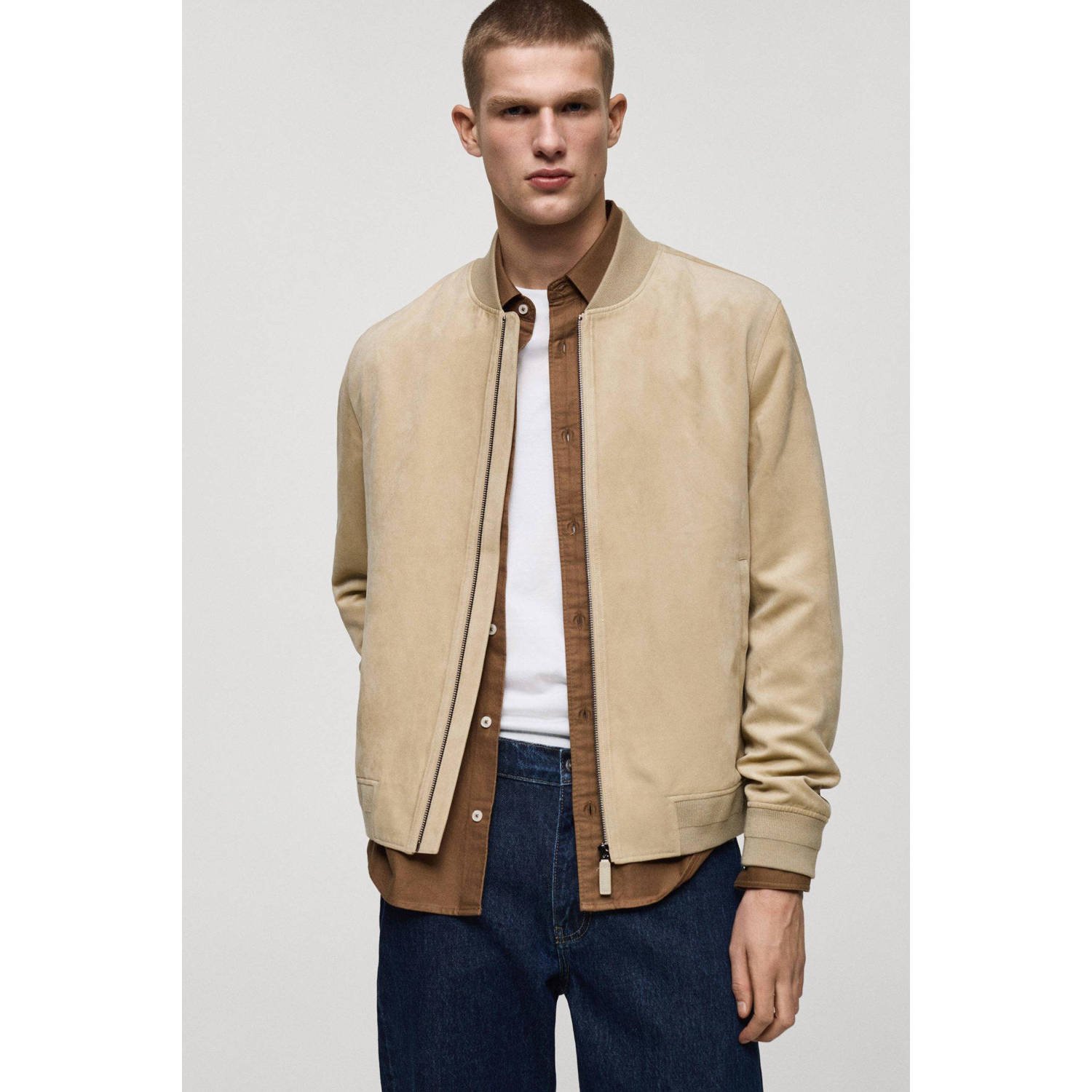 Mango Man imitatie suède bomberjack beige