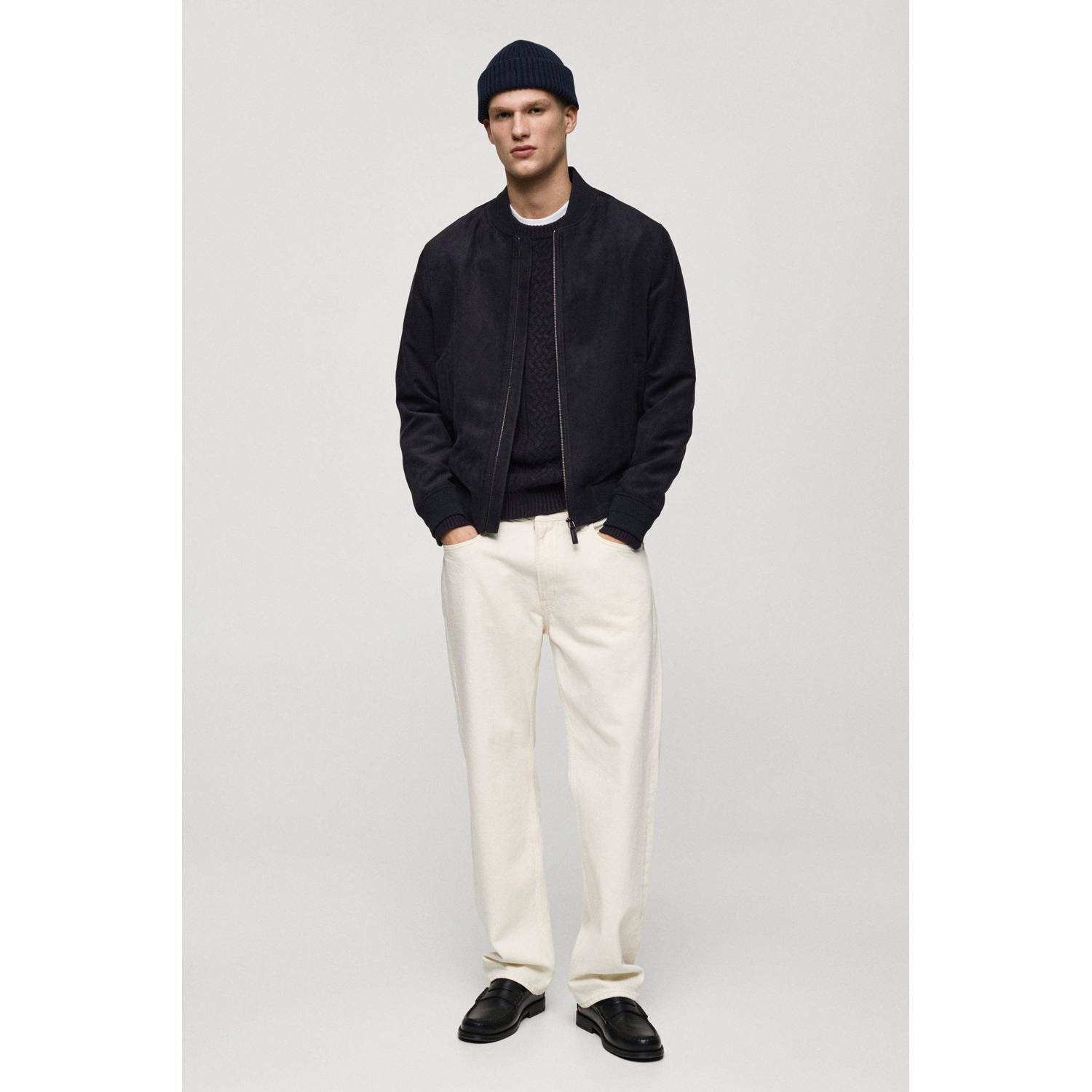 Mango Man imitatie suède bomberjack donkerblauw