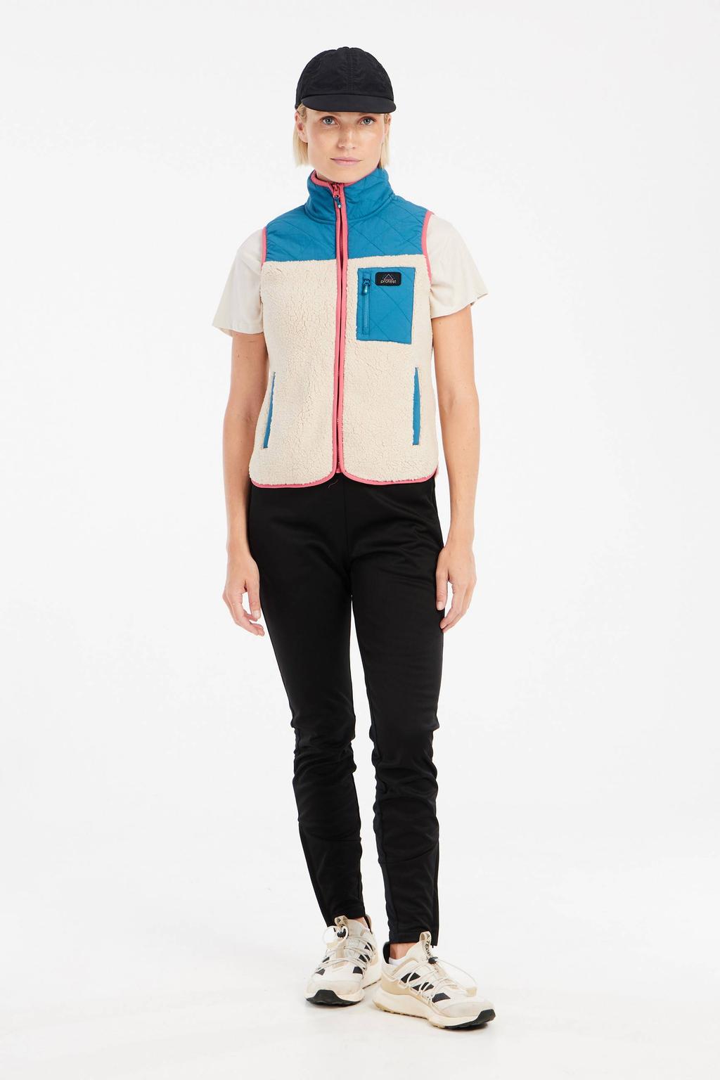 Ecru dames Protest bodywarmer van polyester met meerkleurige print, opstaande kraag en ritssluiting