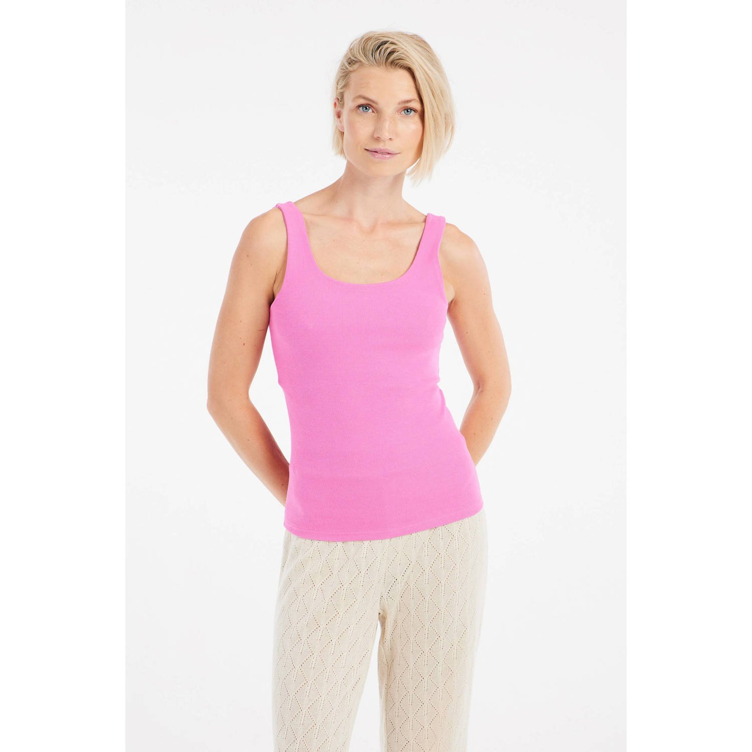 Protest singlet roze rib gebreid