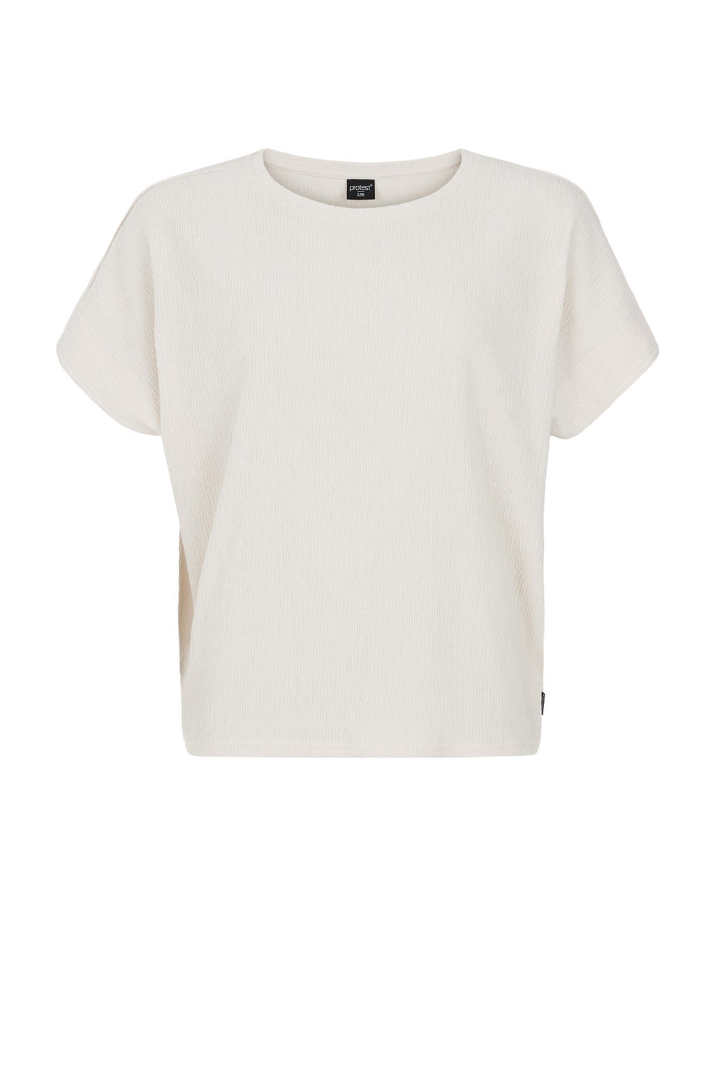 Ecru dames Protest T-shirt van polyester met effen, half lange mouwen, ronde hals en textuur