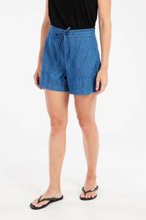 wide leg regular waist denim short medium blue denim