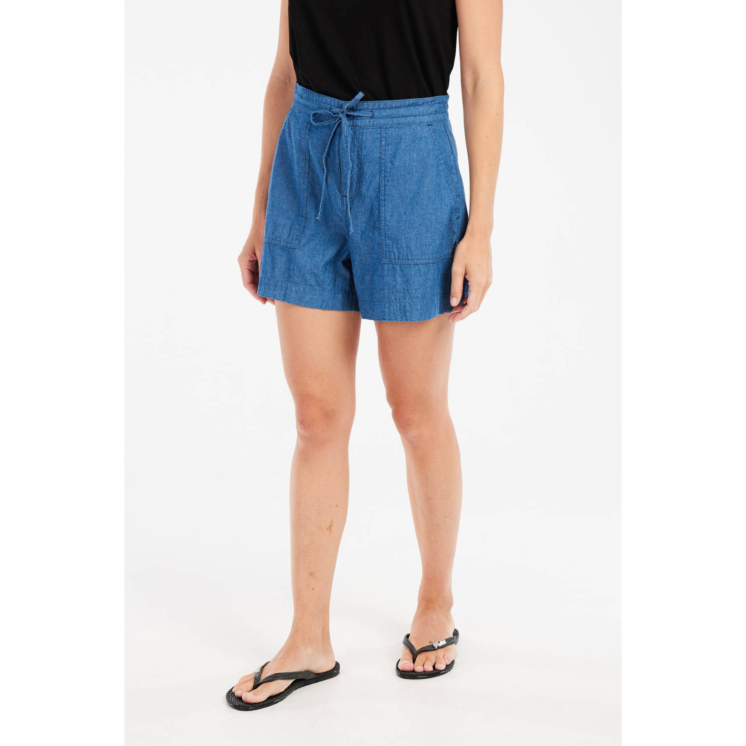 Protest wide leg regular waist denim short medium blue denim