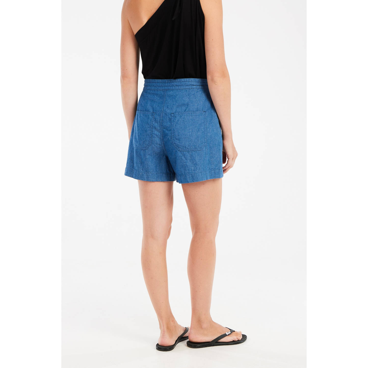 Protest wide leg regular waist denim short medium blue denim