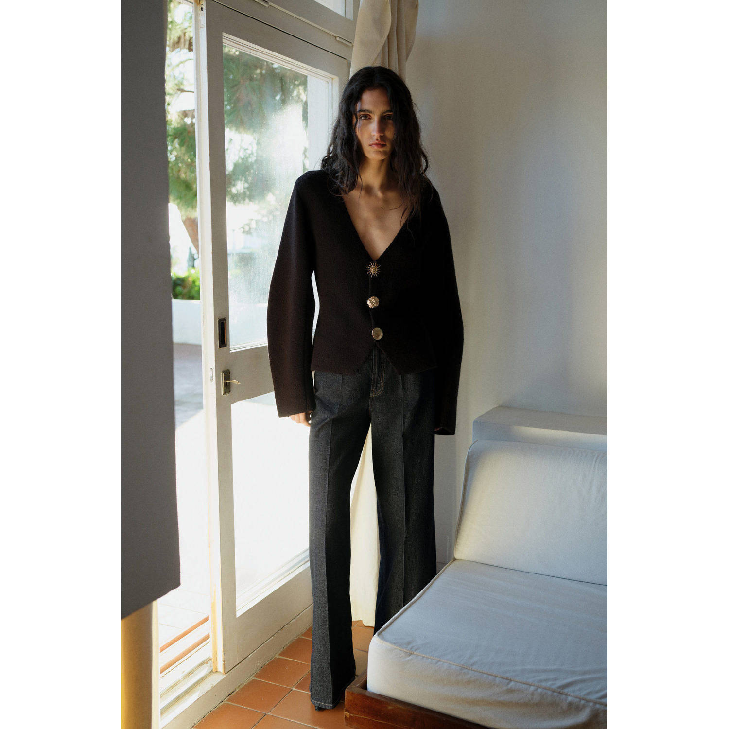 Mango high waist wide leg jeans dark blue denim