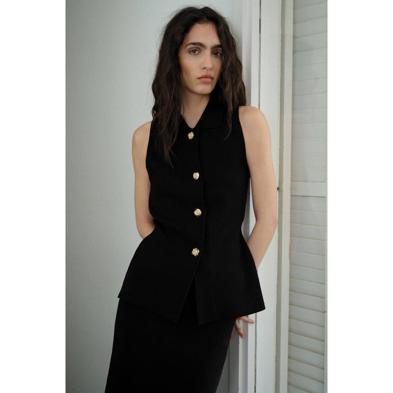 Mango top zwart gebreid