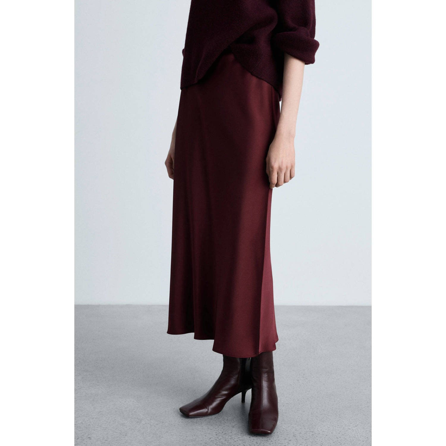 Mango midi rok donkerrood