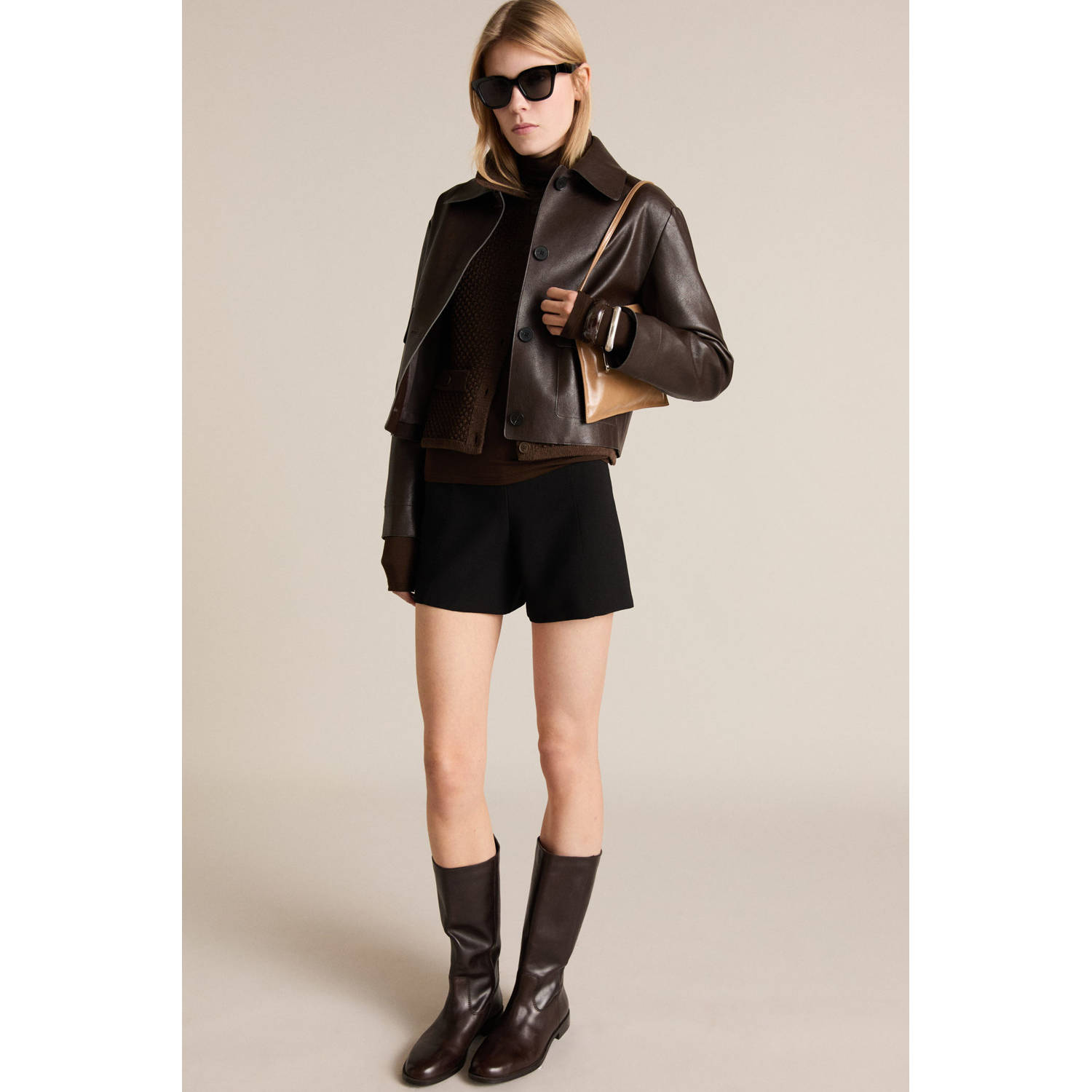 Mango vest donkerbruin grof gebreid