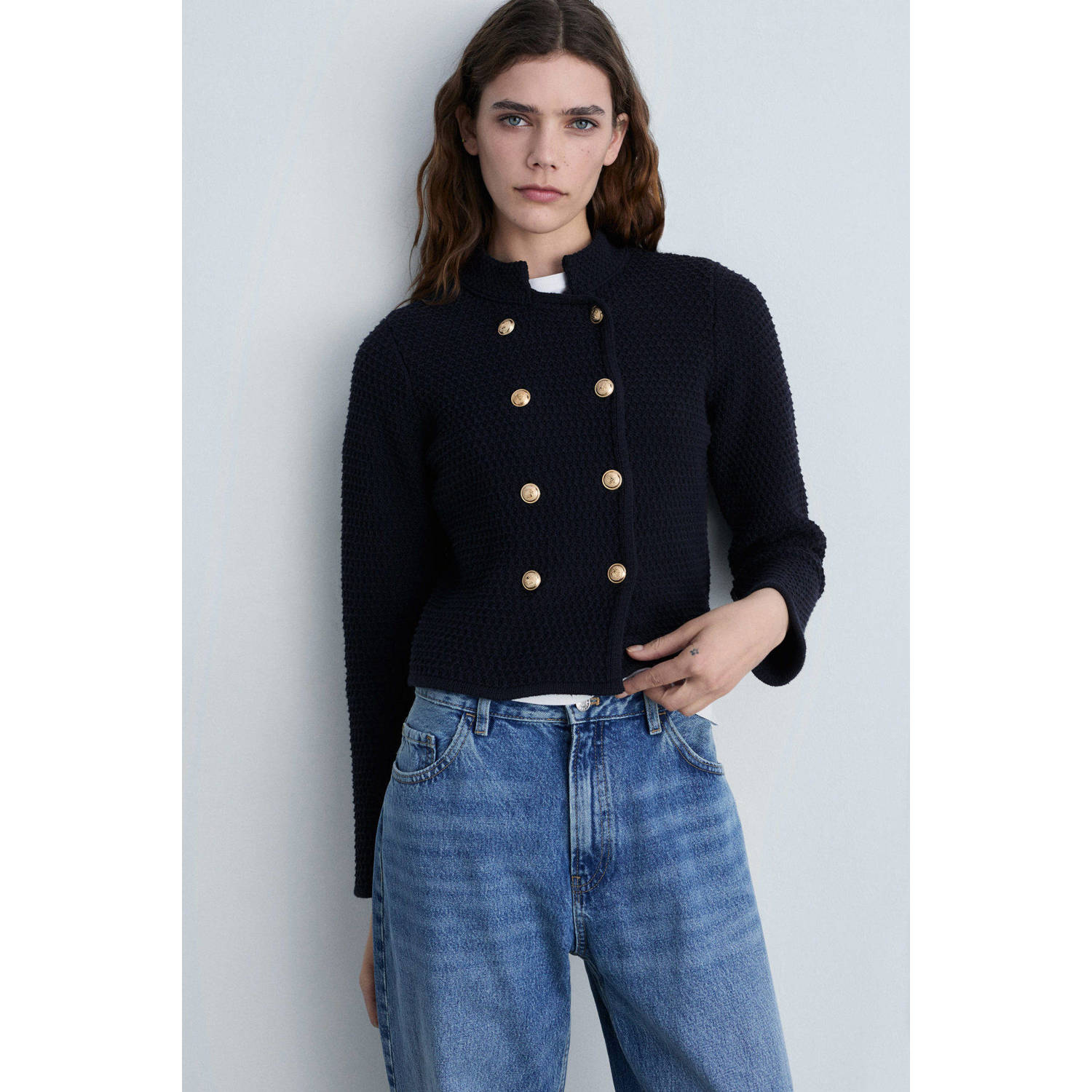 Mango gebreid vest donkerblauw