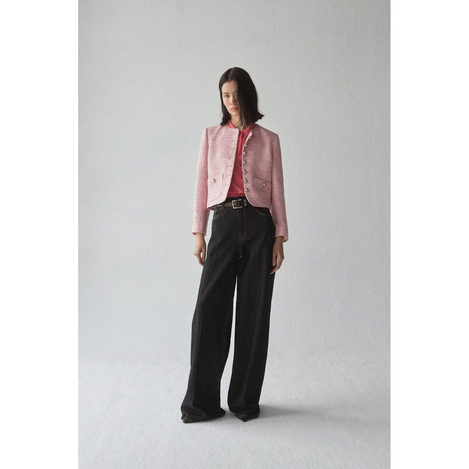 Mango gebreid vest lichtroze