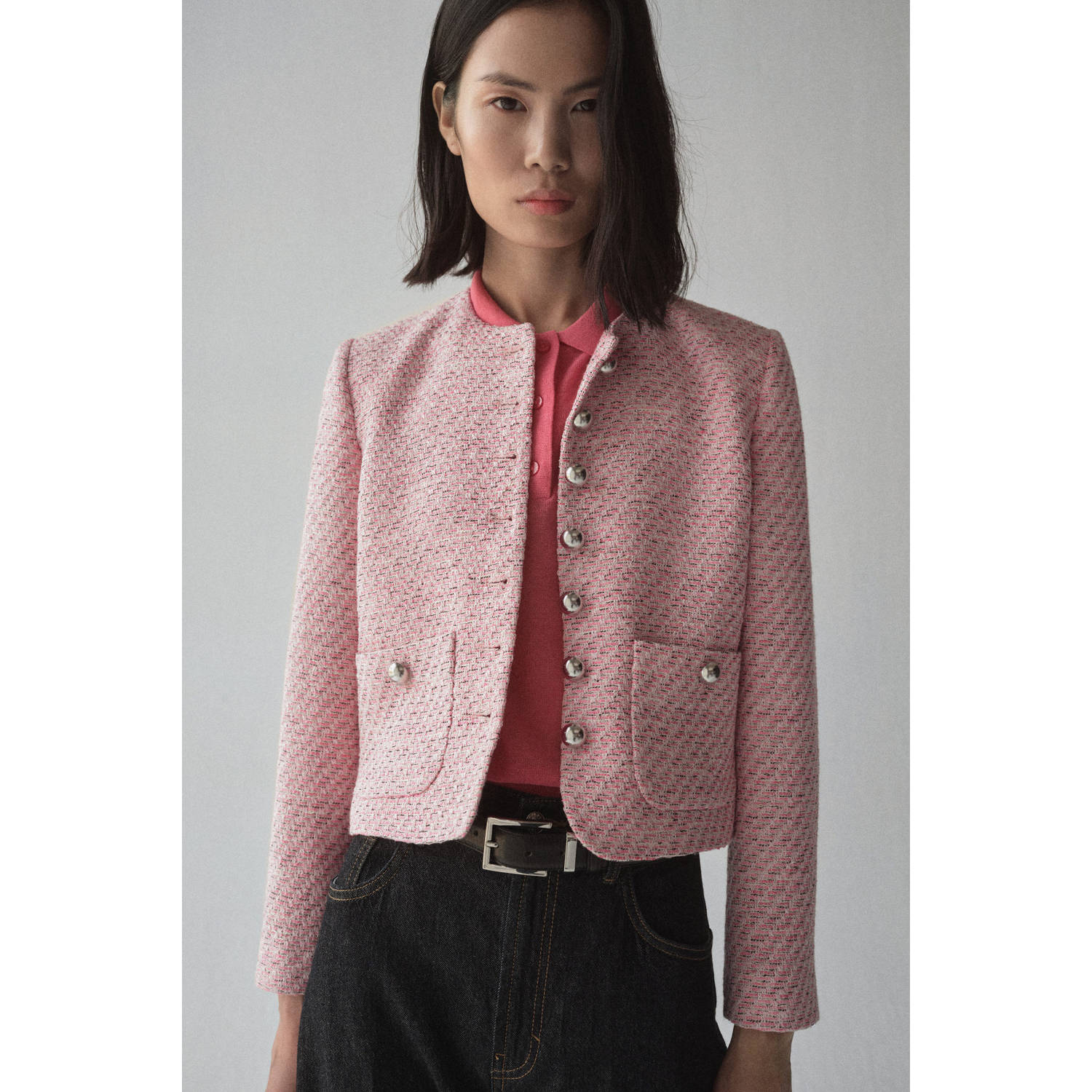 Mango gebreid vest lichtroze