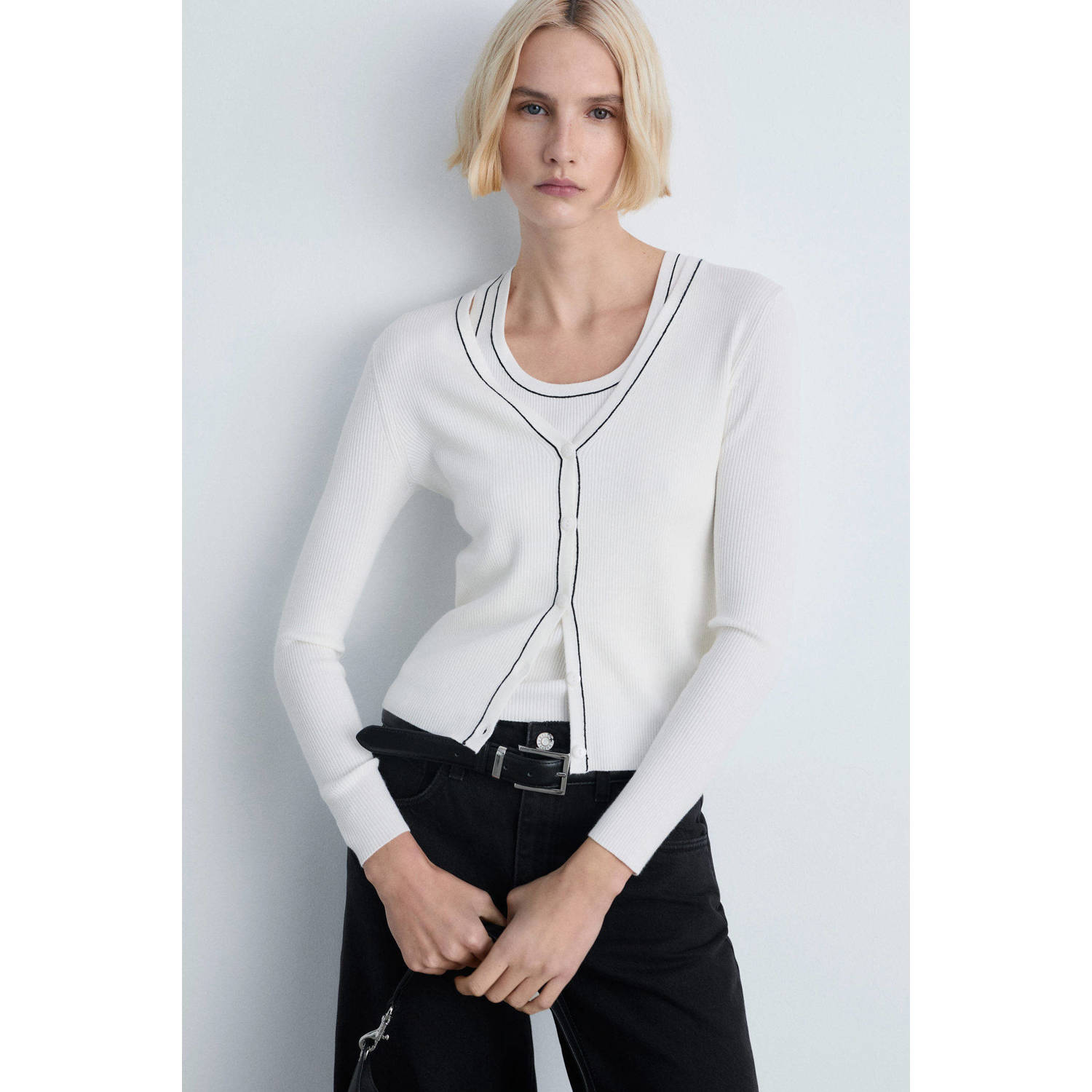 Mango gebreid vest ecru