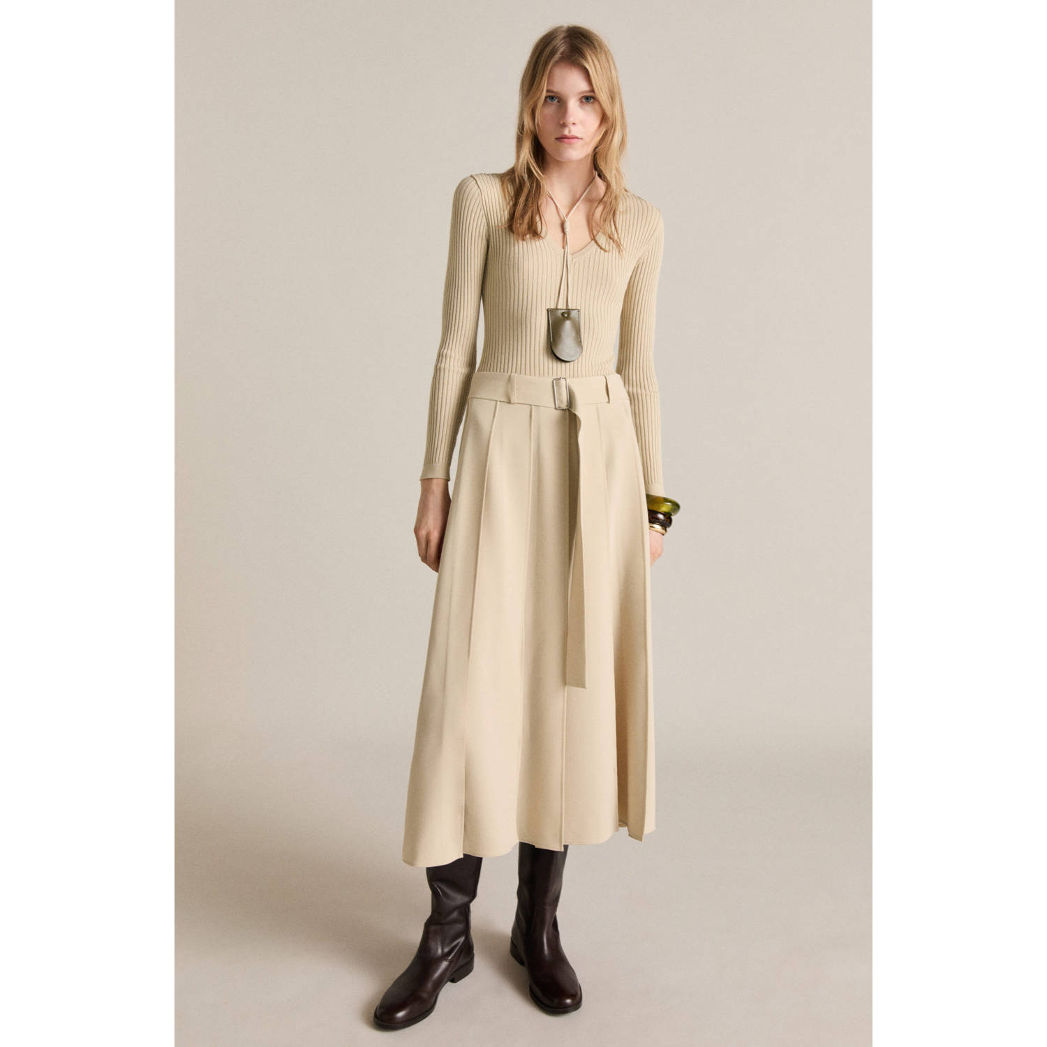 Mango midi jurk beige