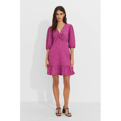 Ruby crinkle mini jurk met bloemenprint magenta afbeelding