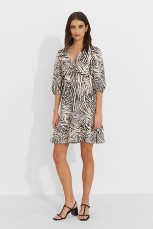 crinkle mini jurk met zebra print zwart/wit