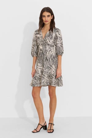 crinkle mini jurk met zebra print zwart/wit