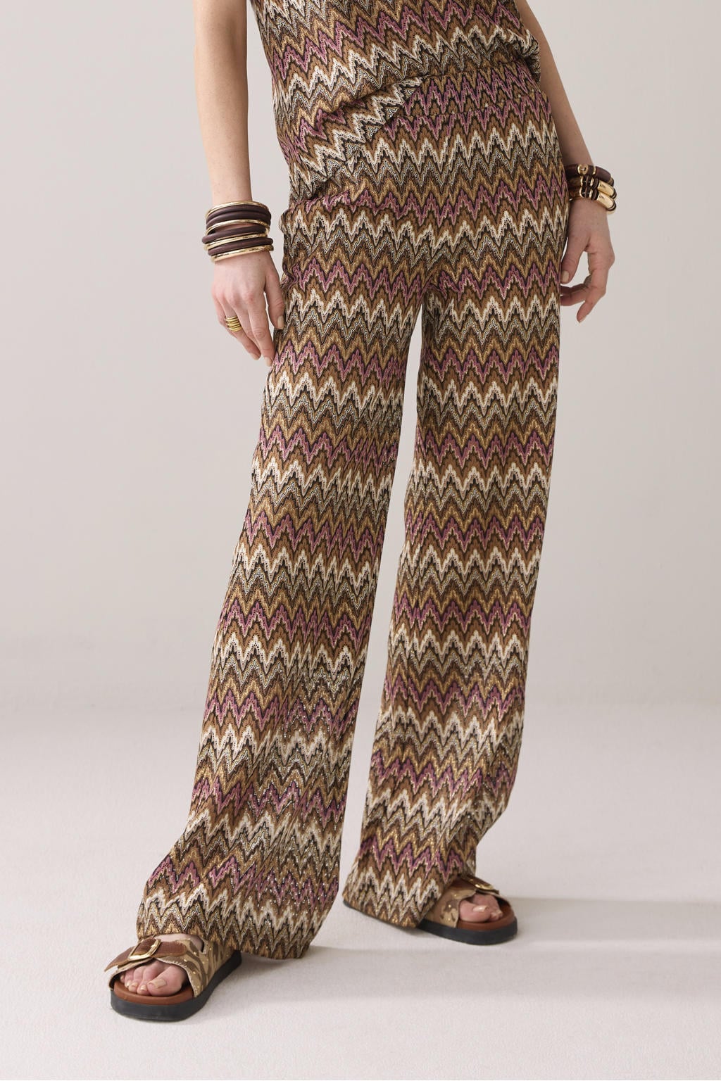 Multikleurige dames Summum flared regular waist casual broek met elastische tailleband en grafische print