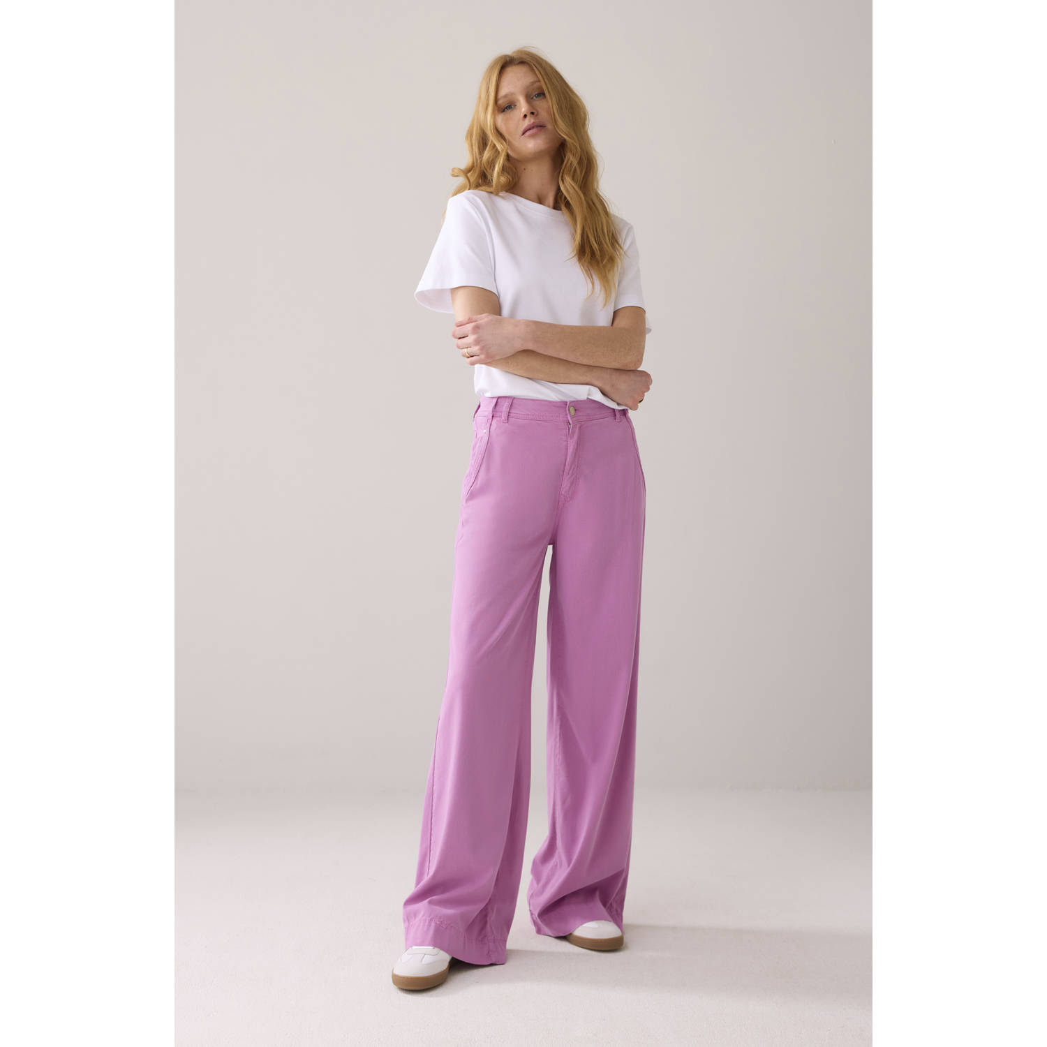 Summum wide leg high waist casual broek roze