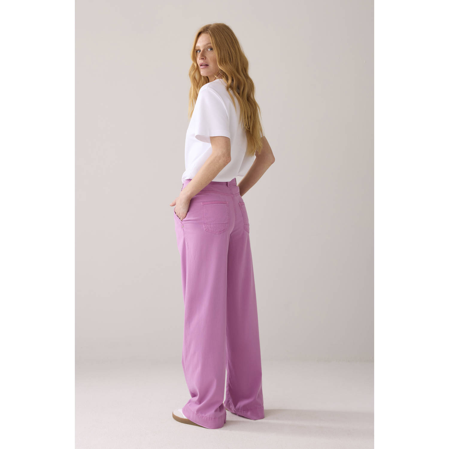 Summum wide leg high waist casual broek roze