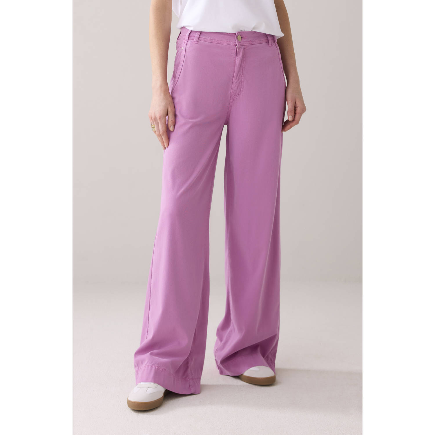 Summum wide leg high waist casual broek roze