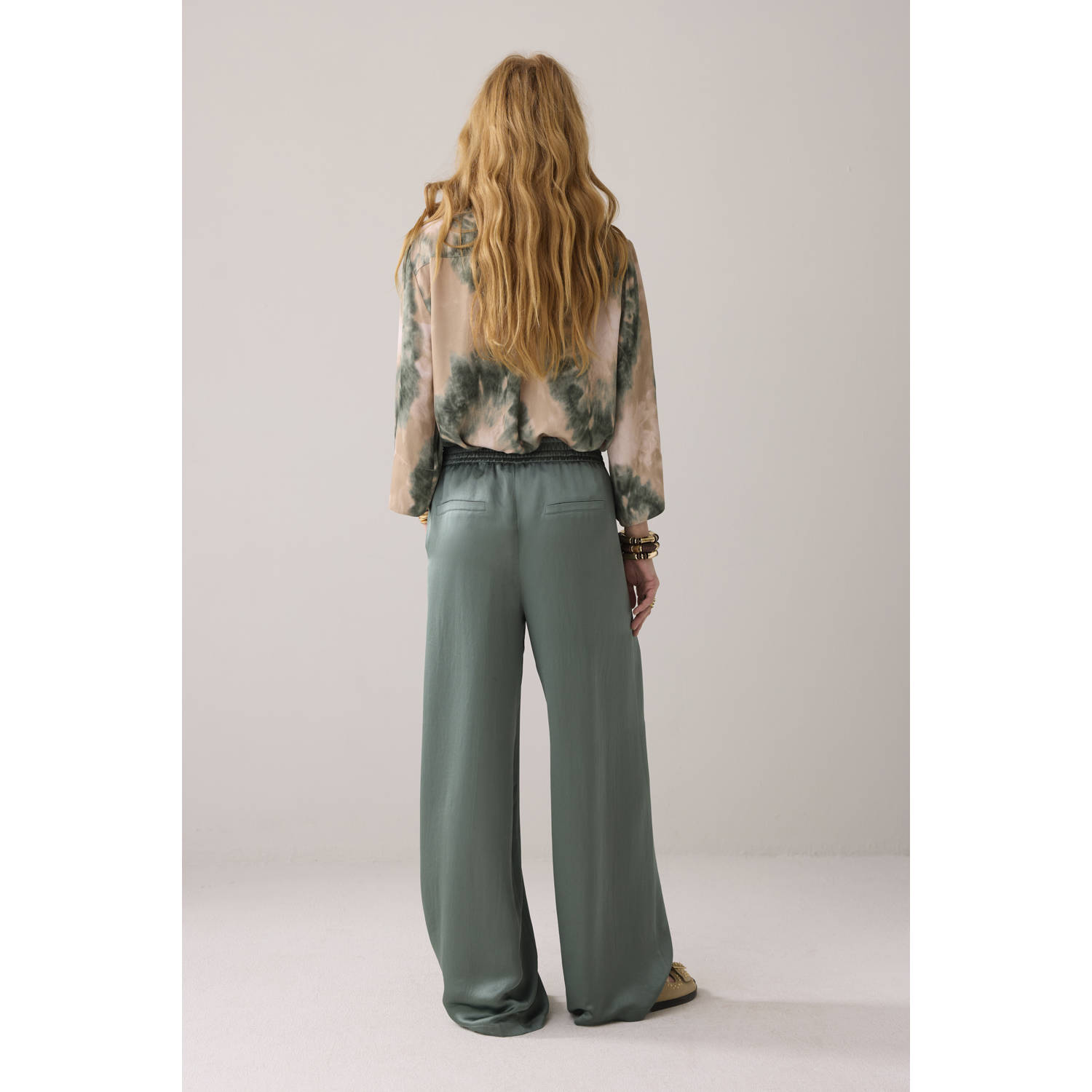 Summum wide leg regular waist casual broek groen