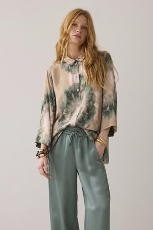 wide leg regular waist casual broek groen