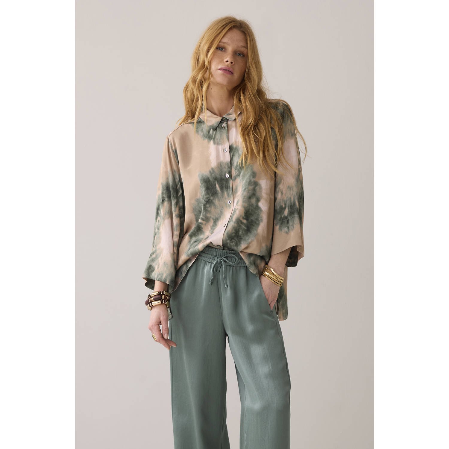 Summum wide leg regular waist casual broek groen
