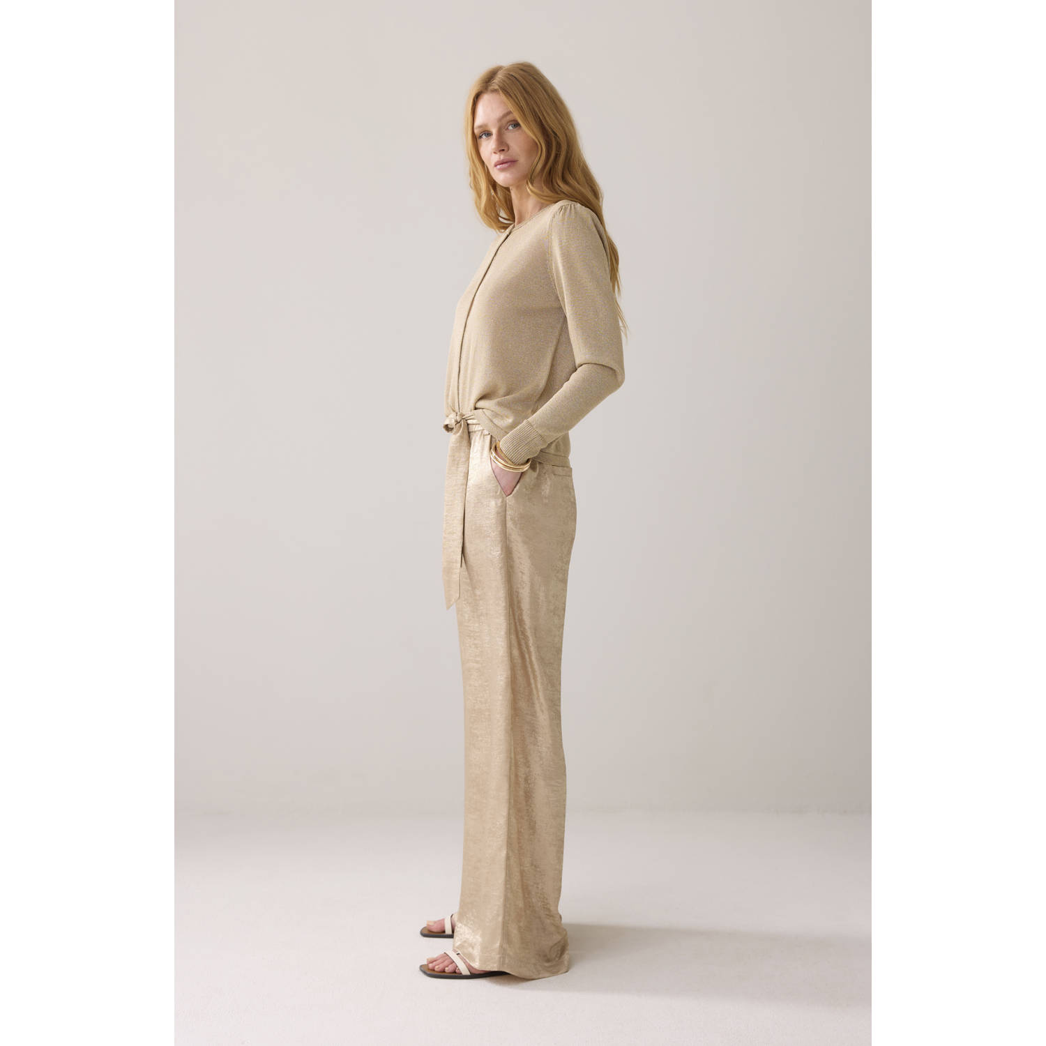 Summum wide leg regular waist casual broek goud