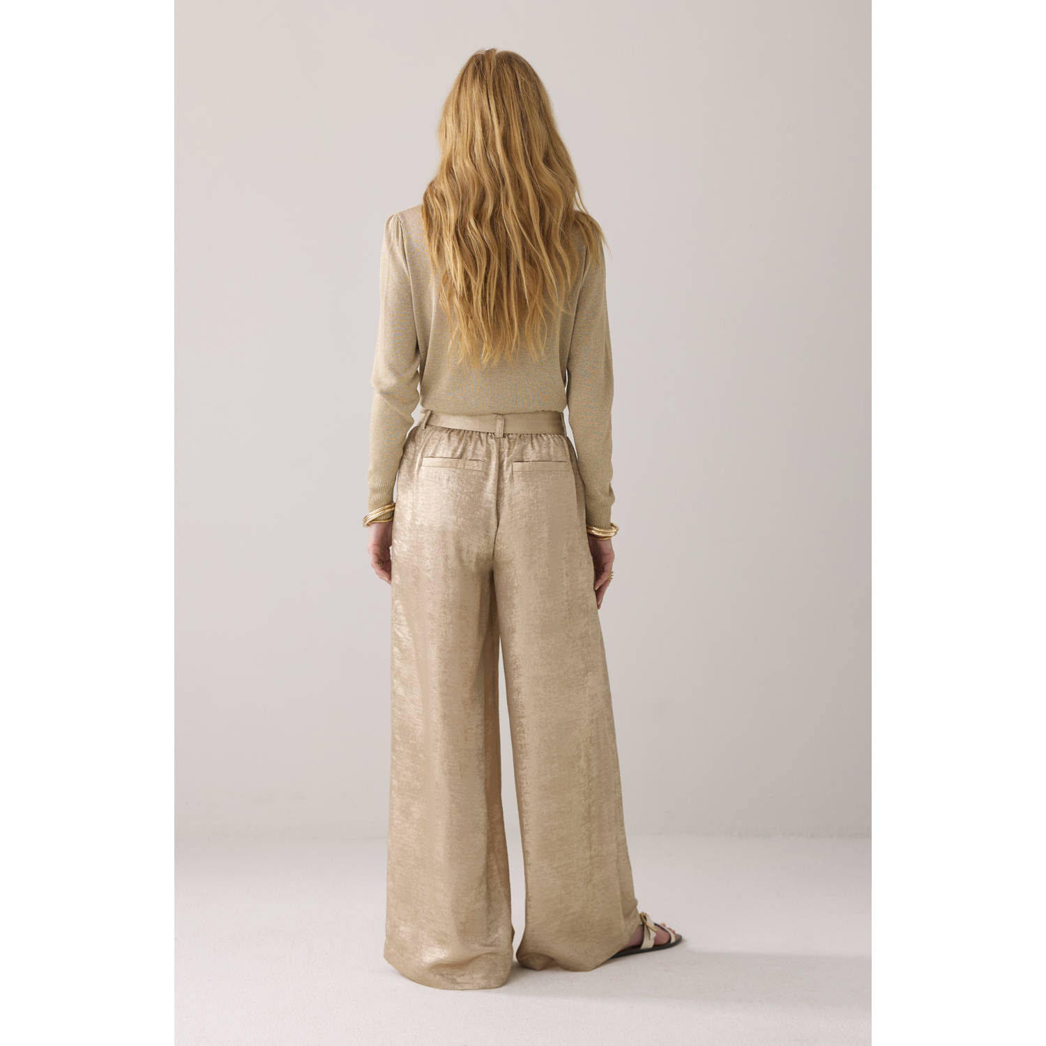 Summum wide leg regular waist casual broek goud