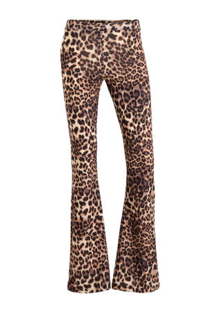 flared broek met leopard print bruin/zwart