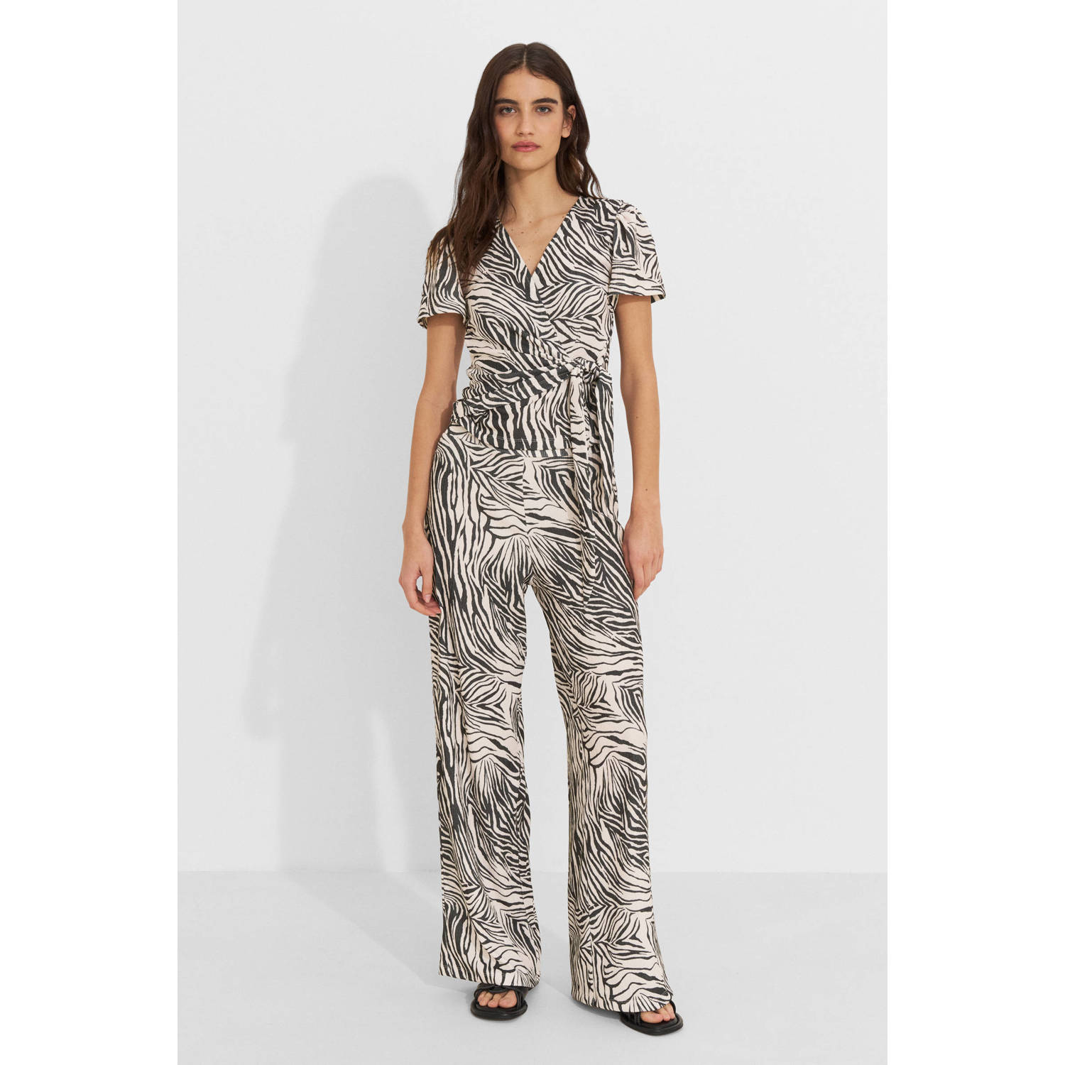 Ruby crinkle wide leg broek met zebra print