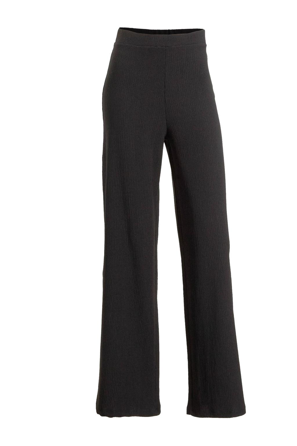 Zwarte dames Ruby crinkle wide leg broek met high waist en effen