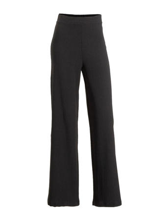 crinkle wide leg broek zwart