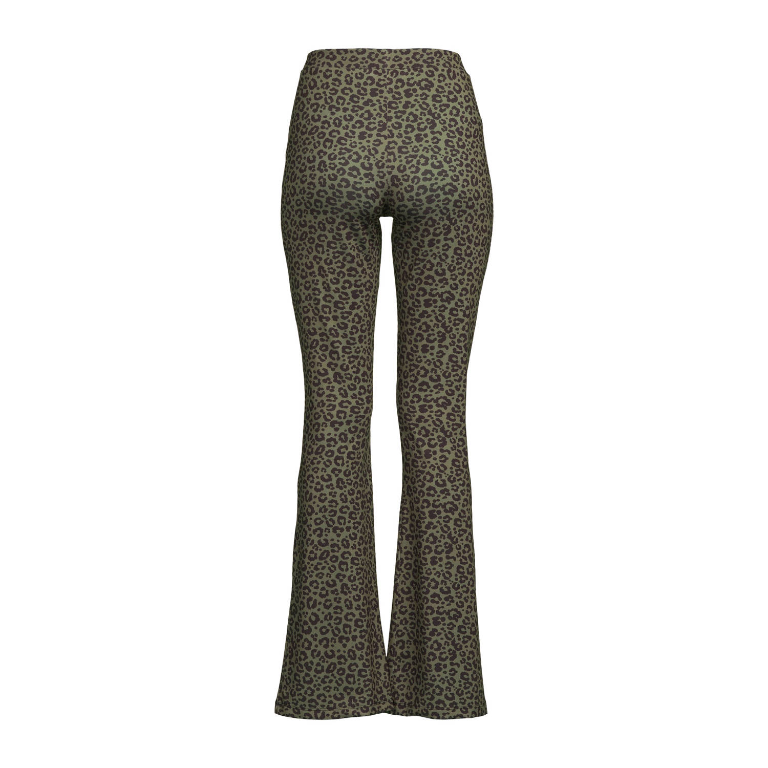 anytime flared broek met panterprint khaki