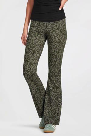 flared broek met panterprint khaki