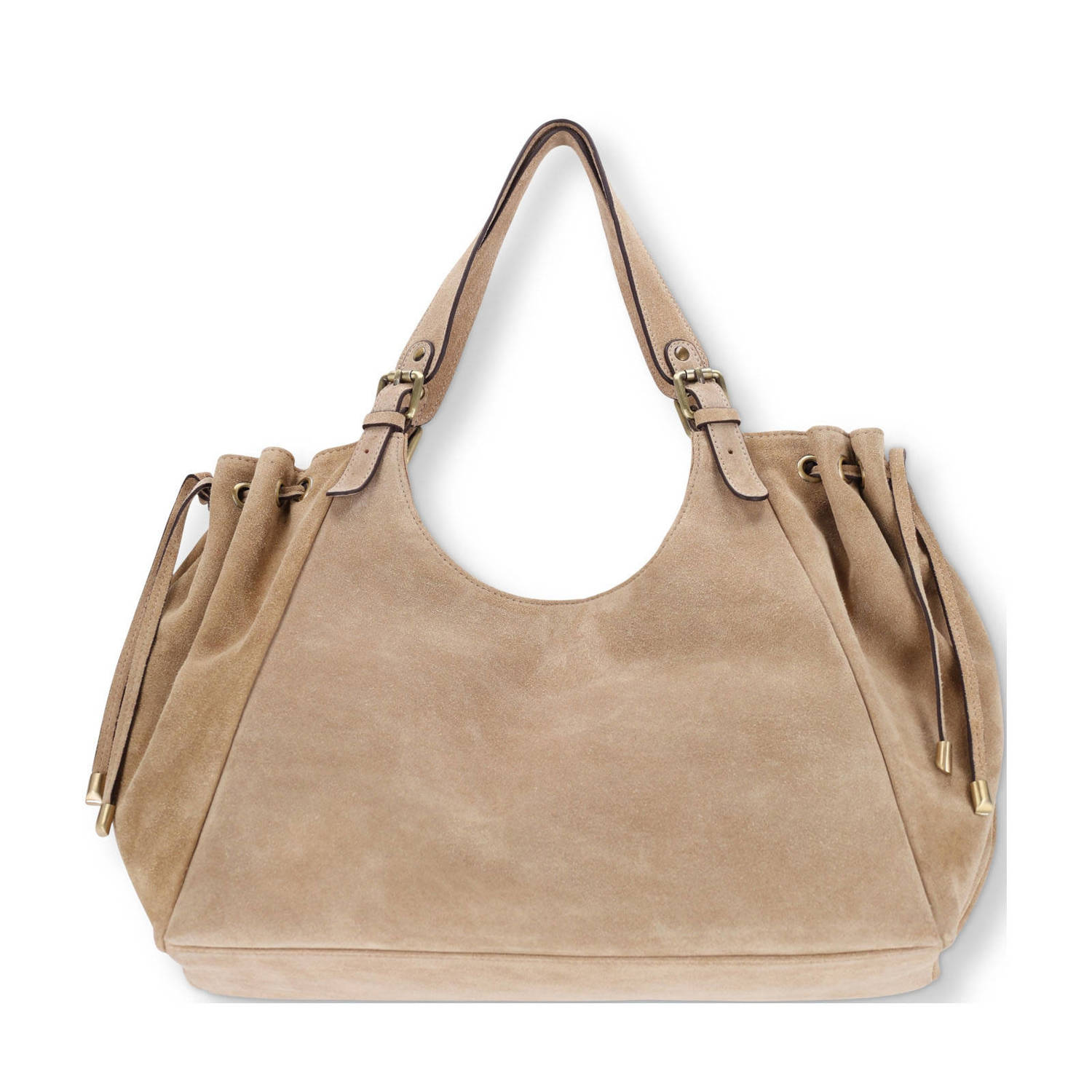 Manfield suede schoudertas beige