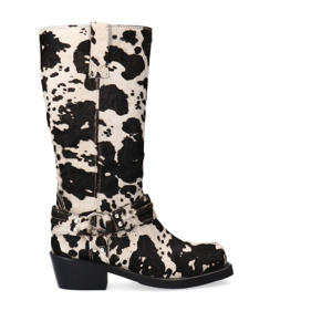   leren bikerboots met koeienprint zwart