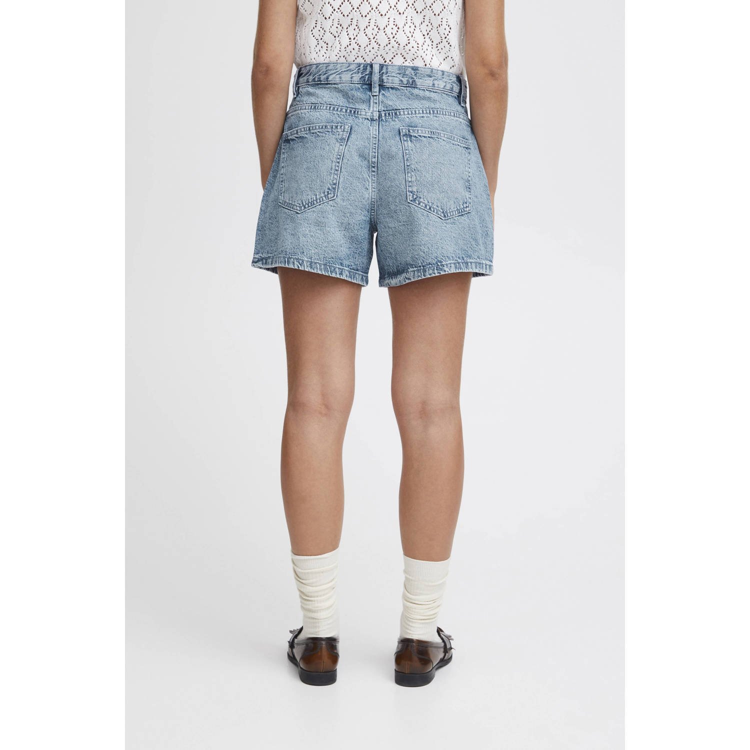 ICHI regular waist denim short medium blue denim